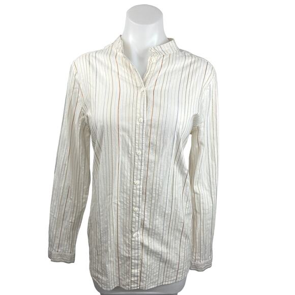 Promod White Striped Button Down Long Sleeve Career Office Blouse Shirt Top 10 - Picture 1 of 4